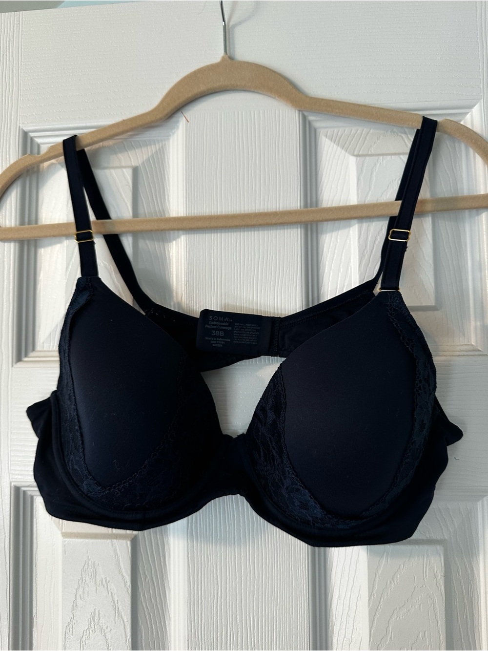 Soma Navy Seamless T-Shirt Bra with Lace Accent